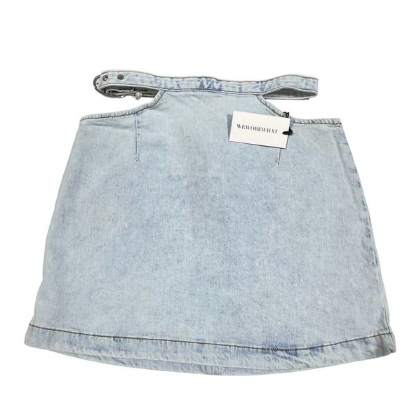 Revolve We Wore What Skirt Women S Denim Cut Out Mini Light Wash 90s Y2K Casual - Picture 1 of 16